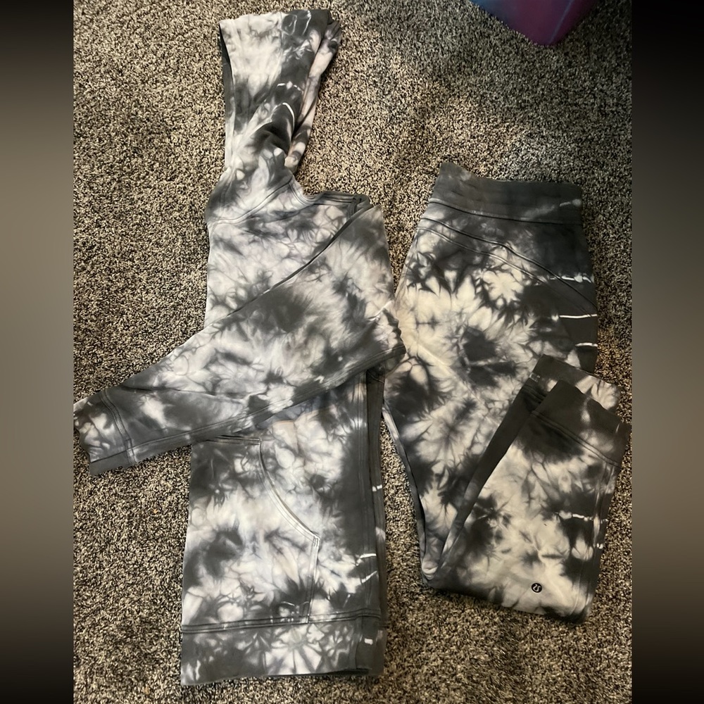 Lululemon tie dye set. All yours hoodie and warm down joggers. Black and white